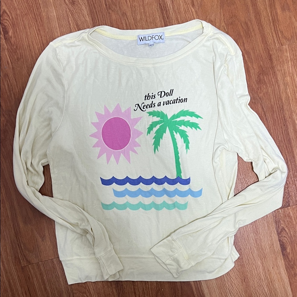Wildfox Cream Long Sleeve with Tropical Graphic